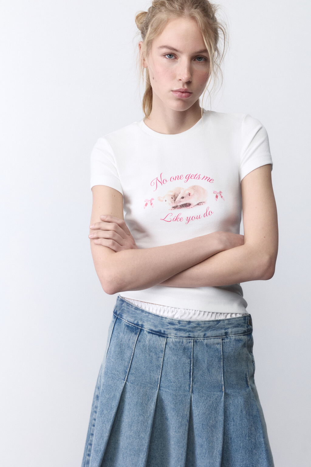 Футболка приталенная с принтом y2k - цвет белый - 1