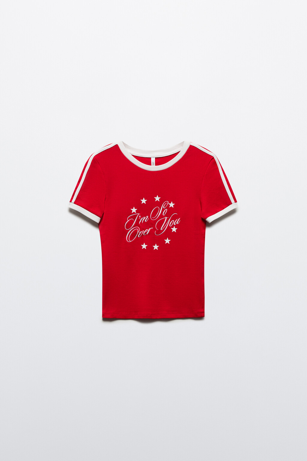 Футболка облегающая с лампасами и надписью - цвет красный - 3