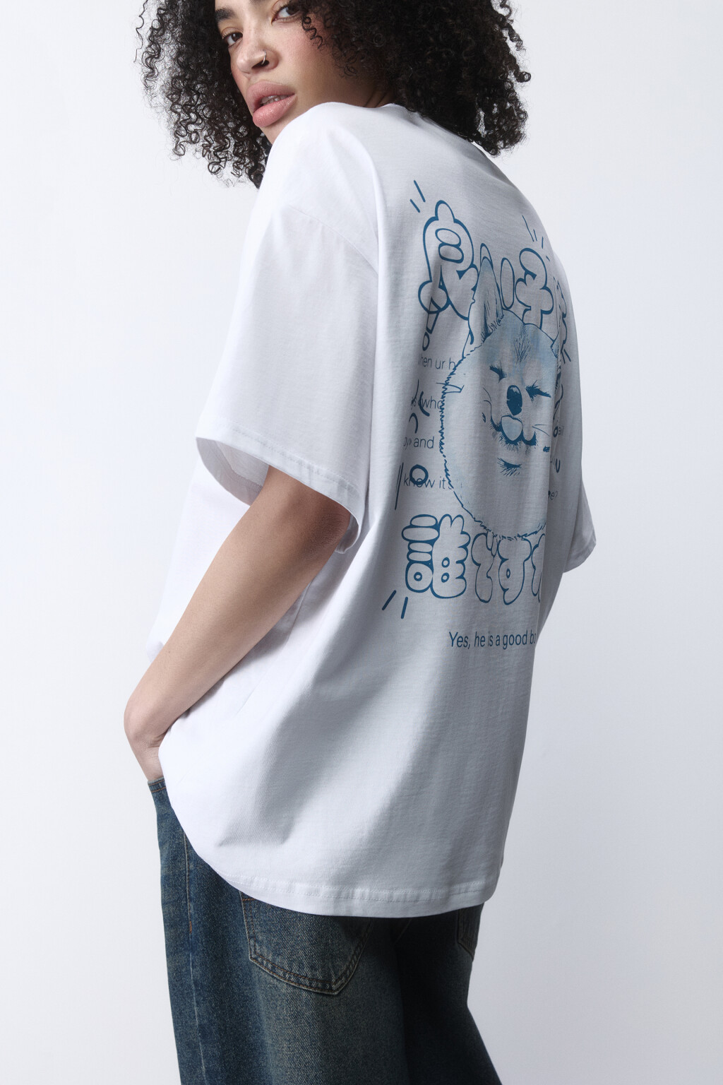 Футболка oversize хлопковая с принтом - цвет белый - 1