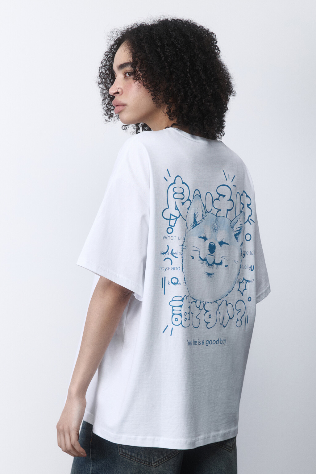 Футболка oversize хлопковая с принтом - цвет белый - 3