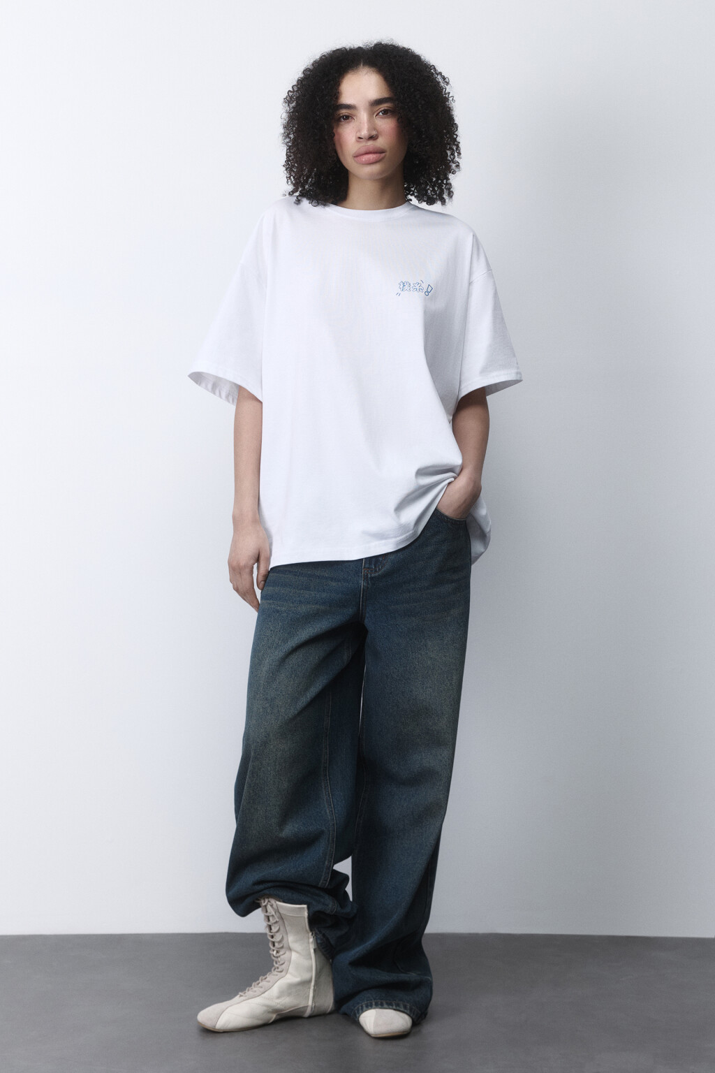 Футболка oversize хлопковая с принтом - цвет белый - 4