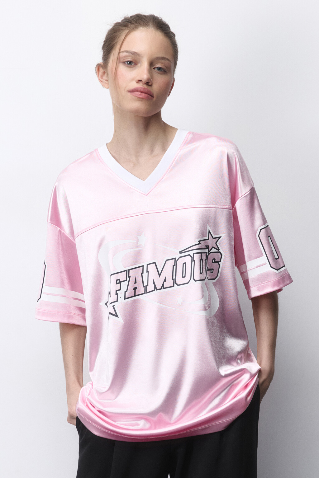 Футболка oversize спортивная с принтом - цвет розовый - 2