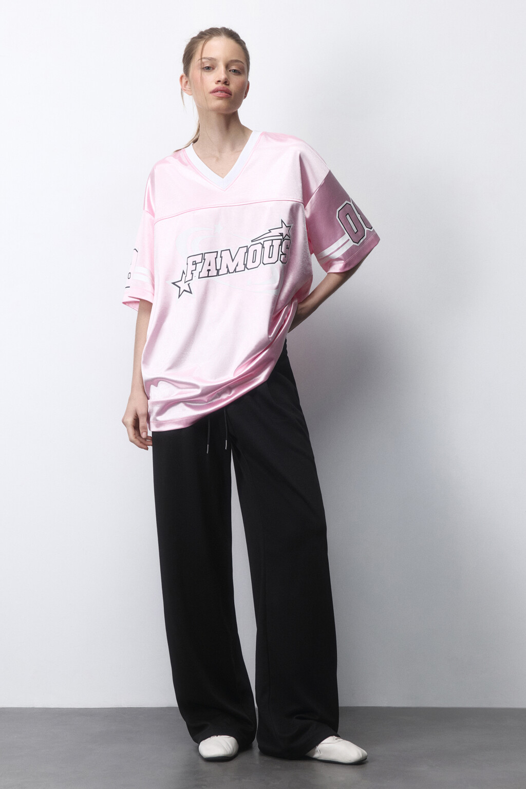 Футболка oversize спортивная с принтом - цвет розовый - 4