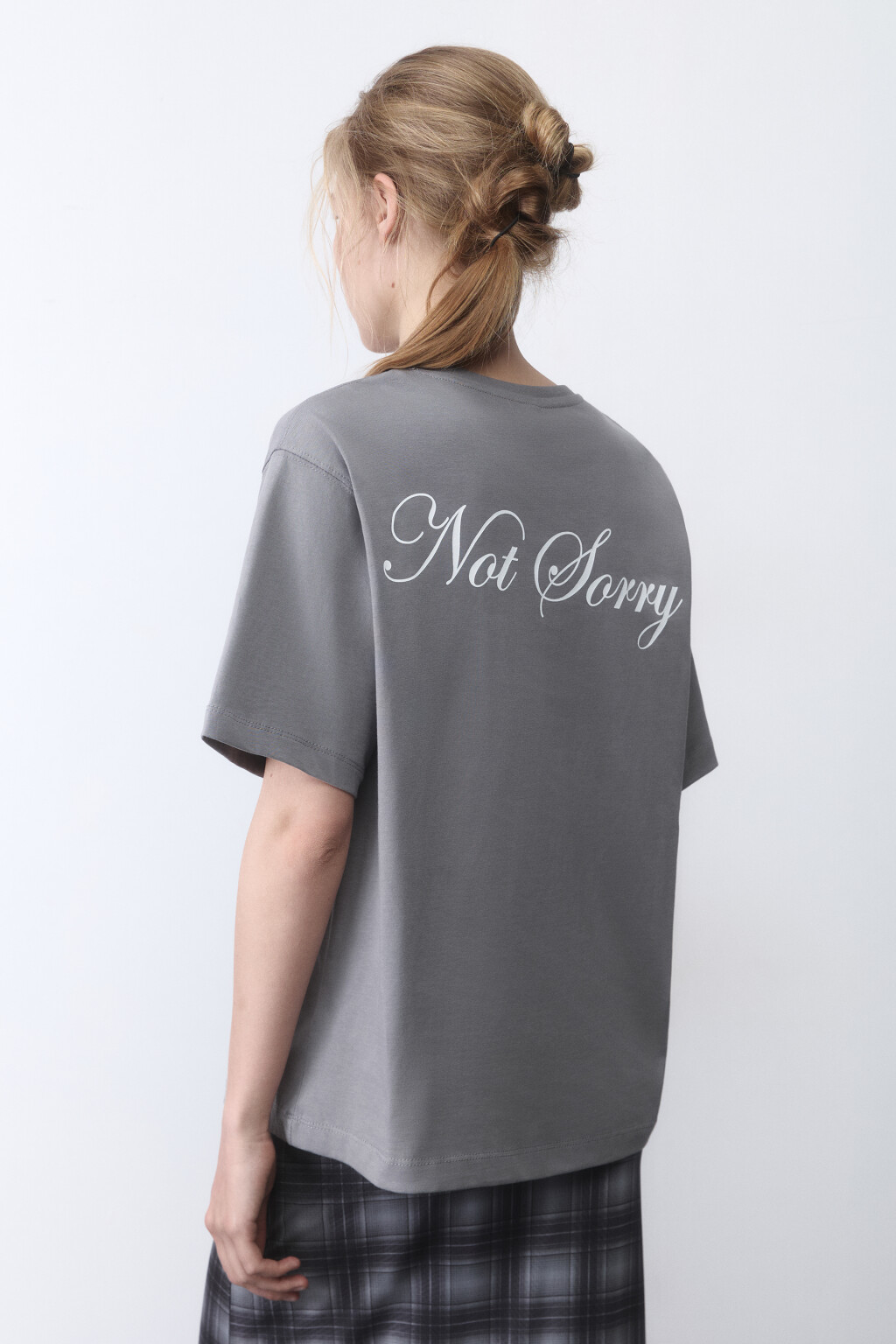 Футболка прямая хлопковая с принтом-надписью - цвет серый - 3