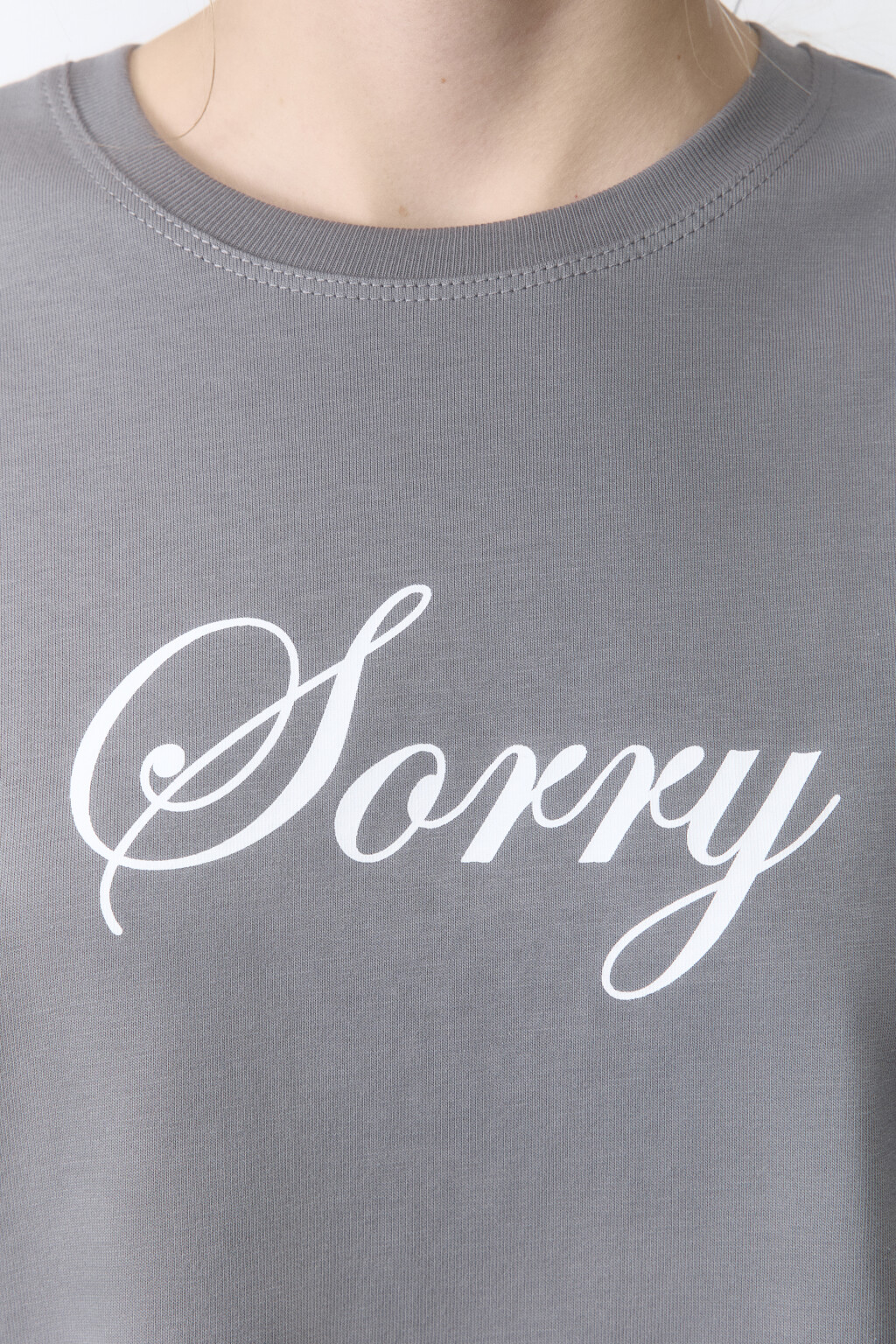 Футболка прямая хлопковая с принтом-надписью - цвет серый - 5