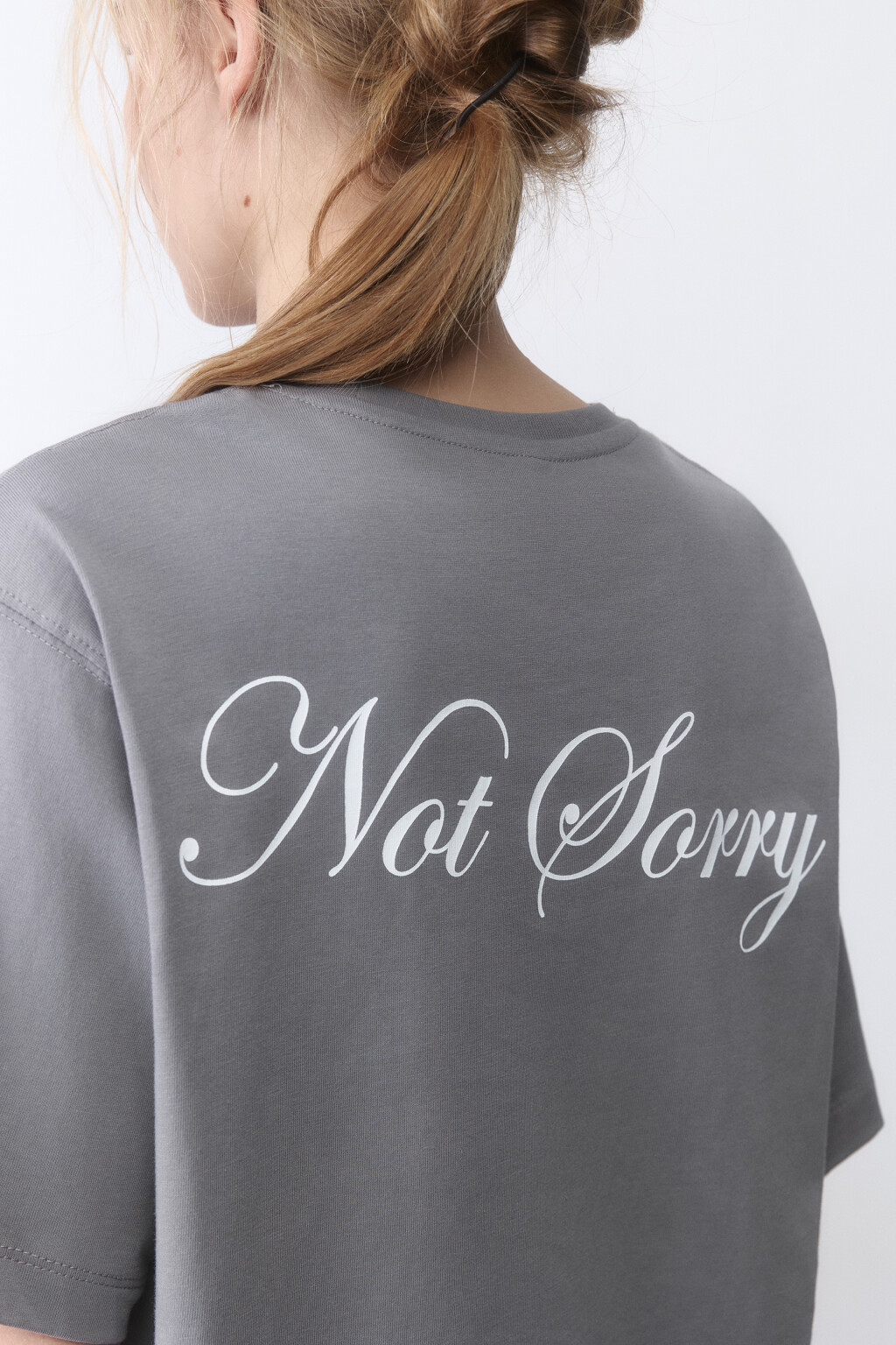 Футболка прямая хлопковая с принтом-надписью - цвет серый - 6