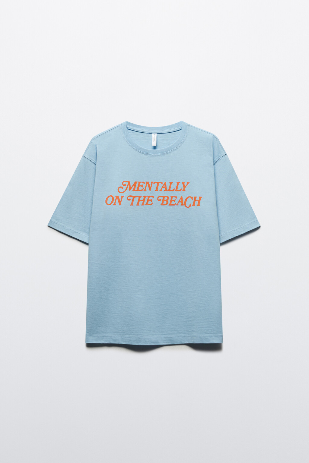 Футболка прямая хлопковая с принтом-надписью - цвет голубой - 7