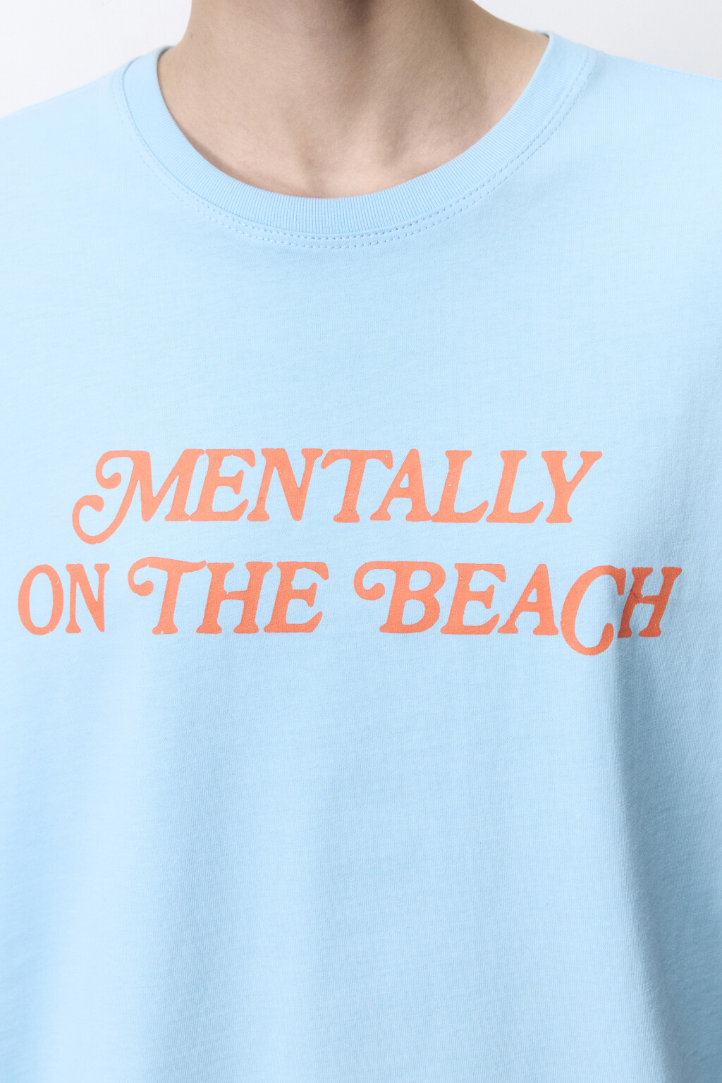 Футболка прямая хлопковая с принтом-надписью - цвет голубой - 5