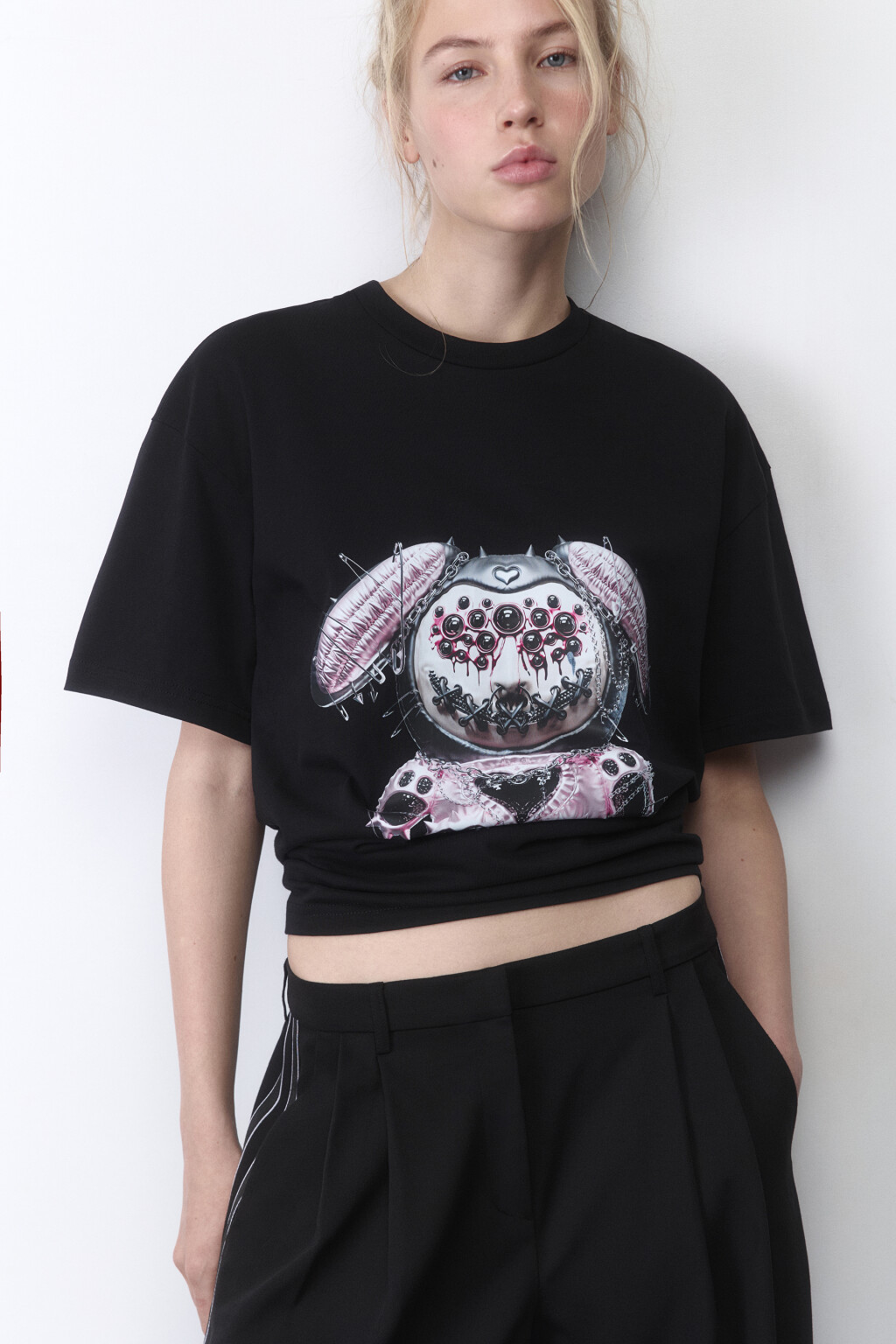 Футболка хлопковая с принтом - цвет черный - 1