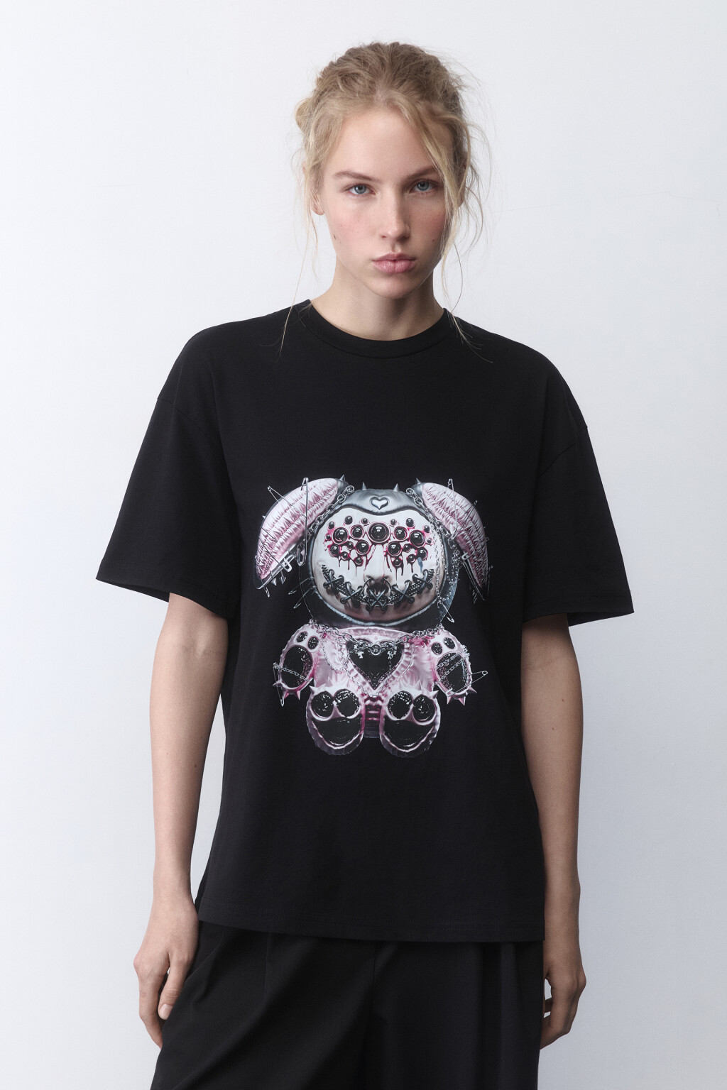 Футболка хлопковая с принтом - цвет черный - 2