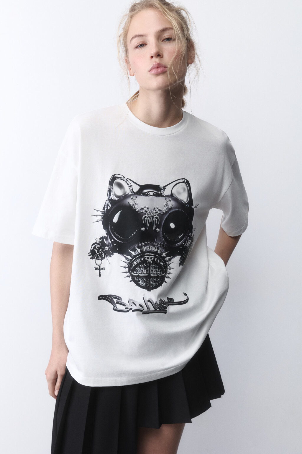 Футболка хлопковая с принтом - цвет белый - 1