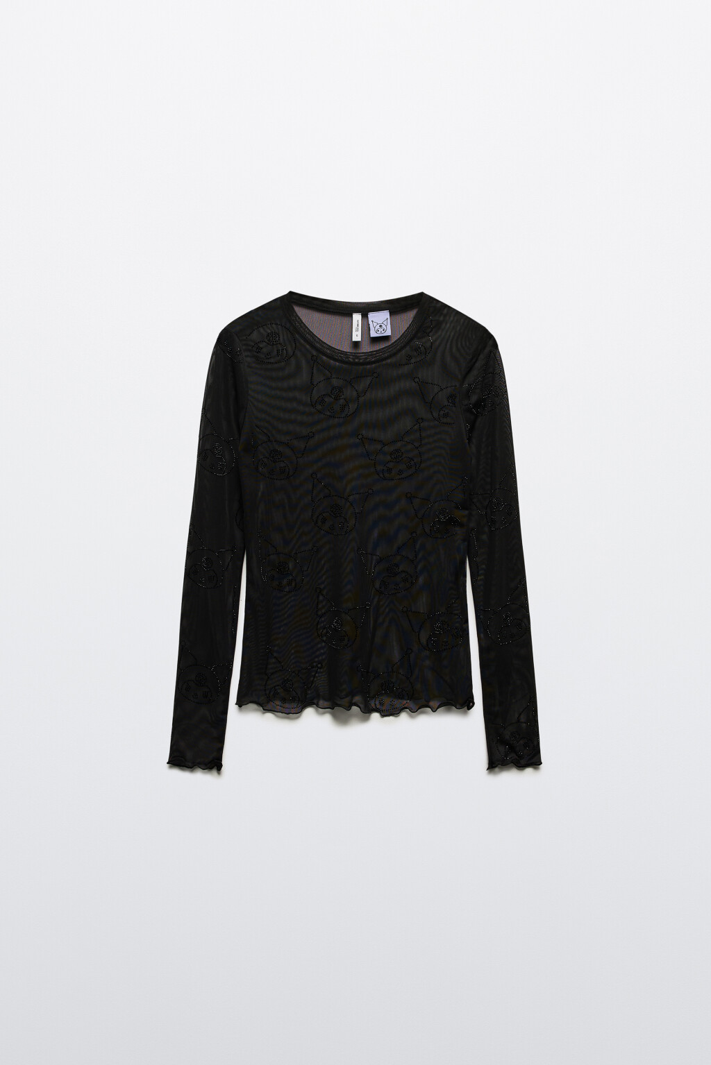 Лонгслив сетчатый с принтом из страз - цвет черный - 9