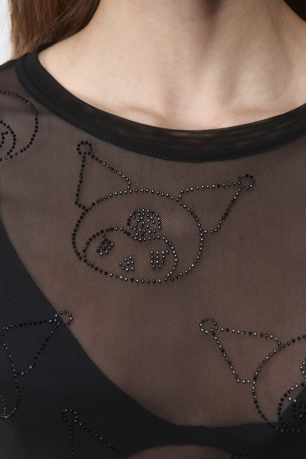 Лонгслив сетчатый с принтом из страз - цвет черный - 7
