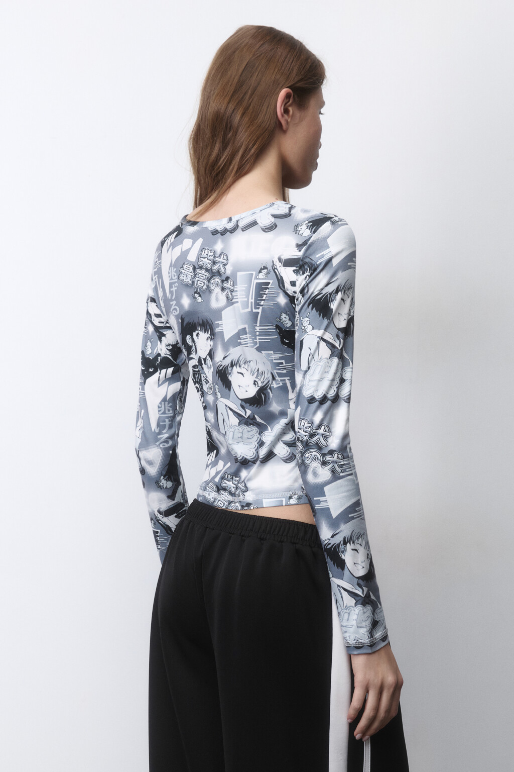 Лонгслив с принтом в стиле аниме - цвет черный - 3