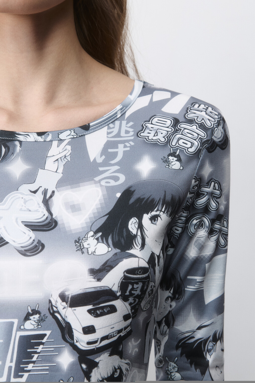 Лонгслив с принтом в стиле аниме - цвет черный - 6