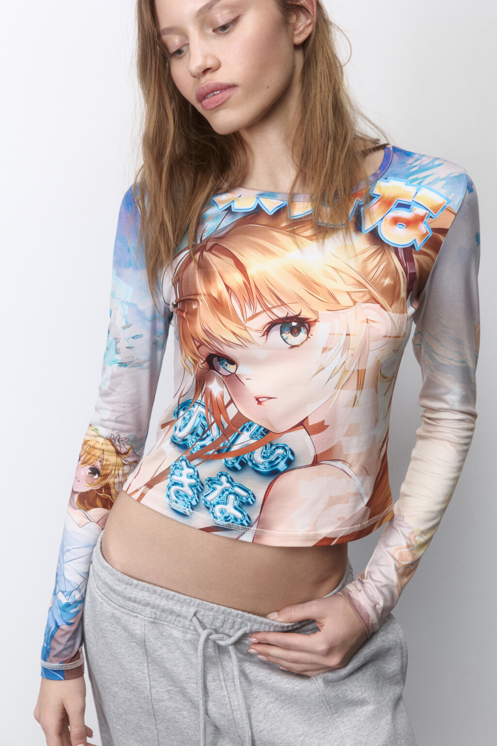 Лонгслив с принтом в стиле аниме - цвет мультиколор - 1