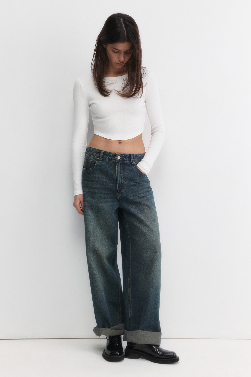 Лонгслив укороченный в рубчик - цвет молочный - 5