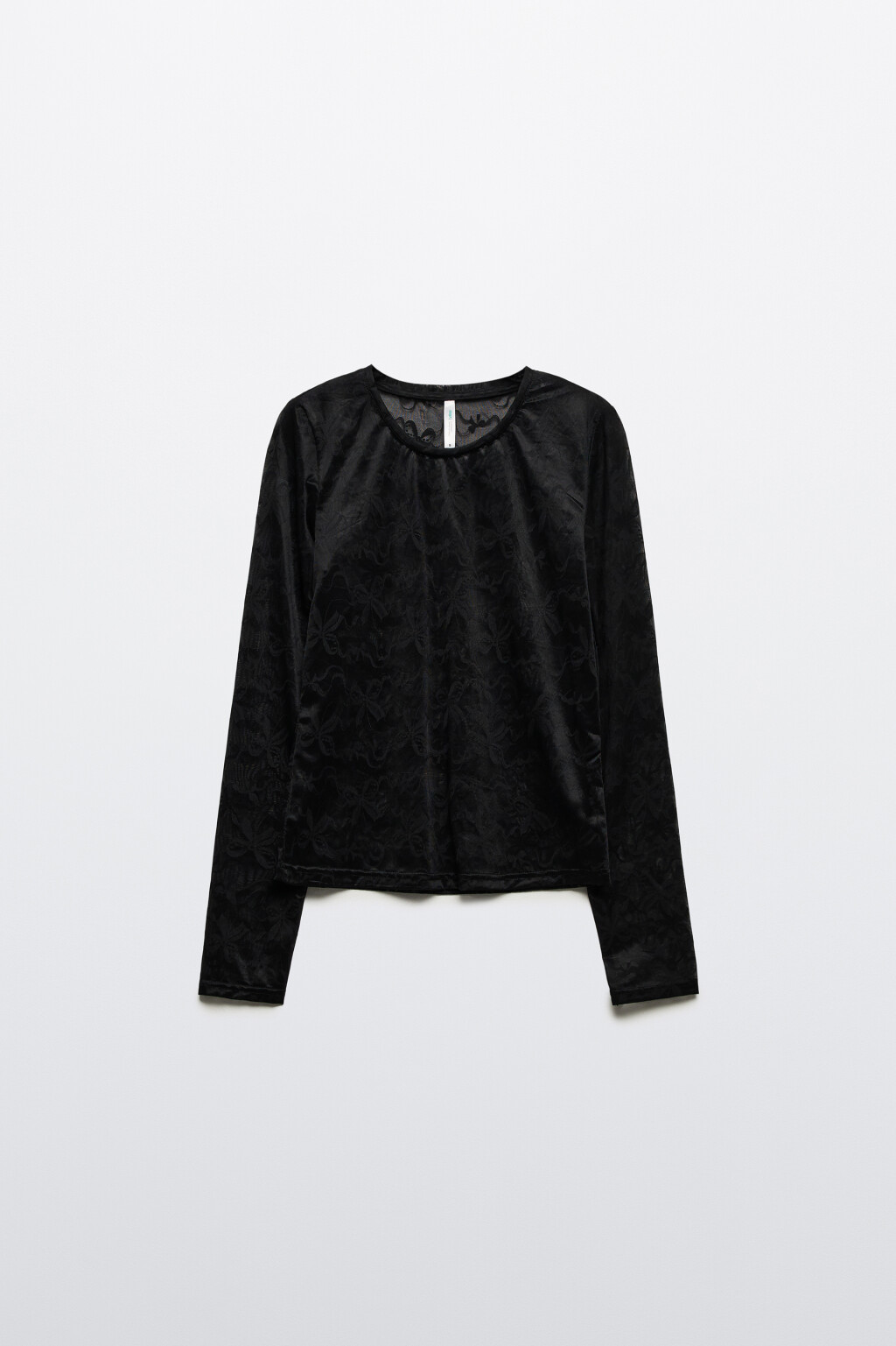 Лонгслив приталенный сетчатый с принтом-бантиками - цвет черный - 8