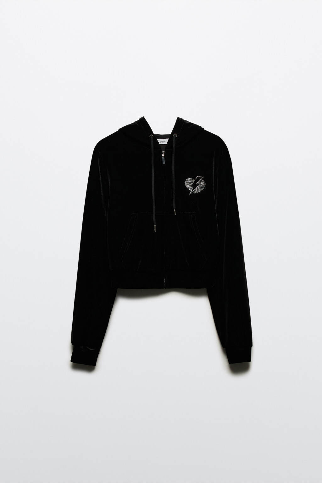 Толстовка велюровая с принтом из страз - цвет черный - 9