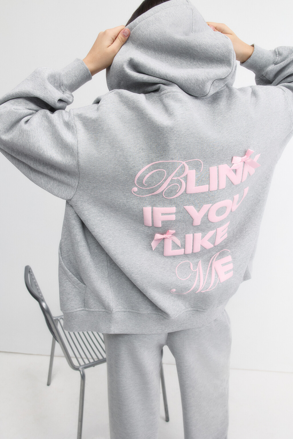 Худи на молнии оверсайз с принтом на спине - цвет серый - 1