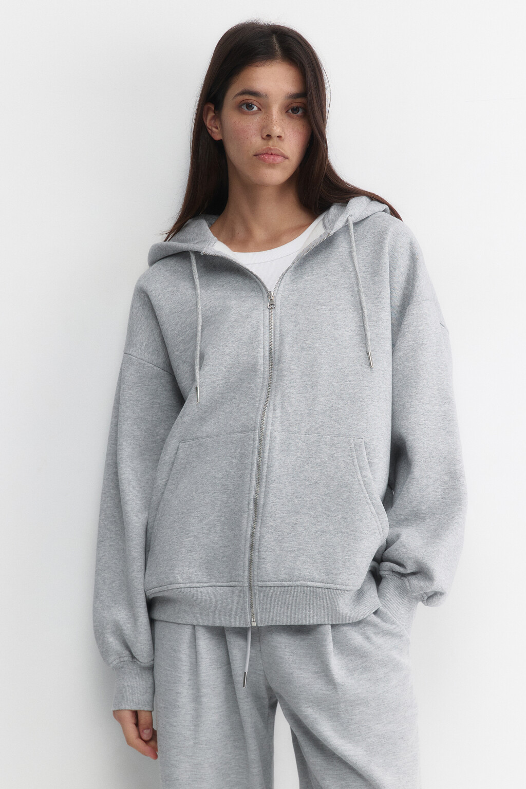 Худи на молнии оверсайз с принтом на спине - цвет серый - 2