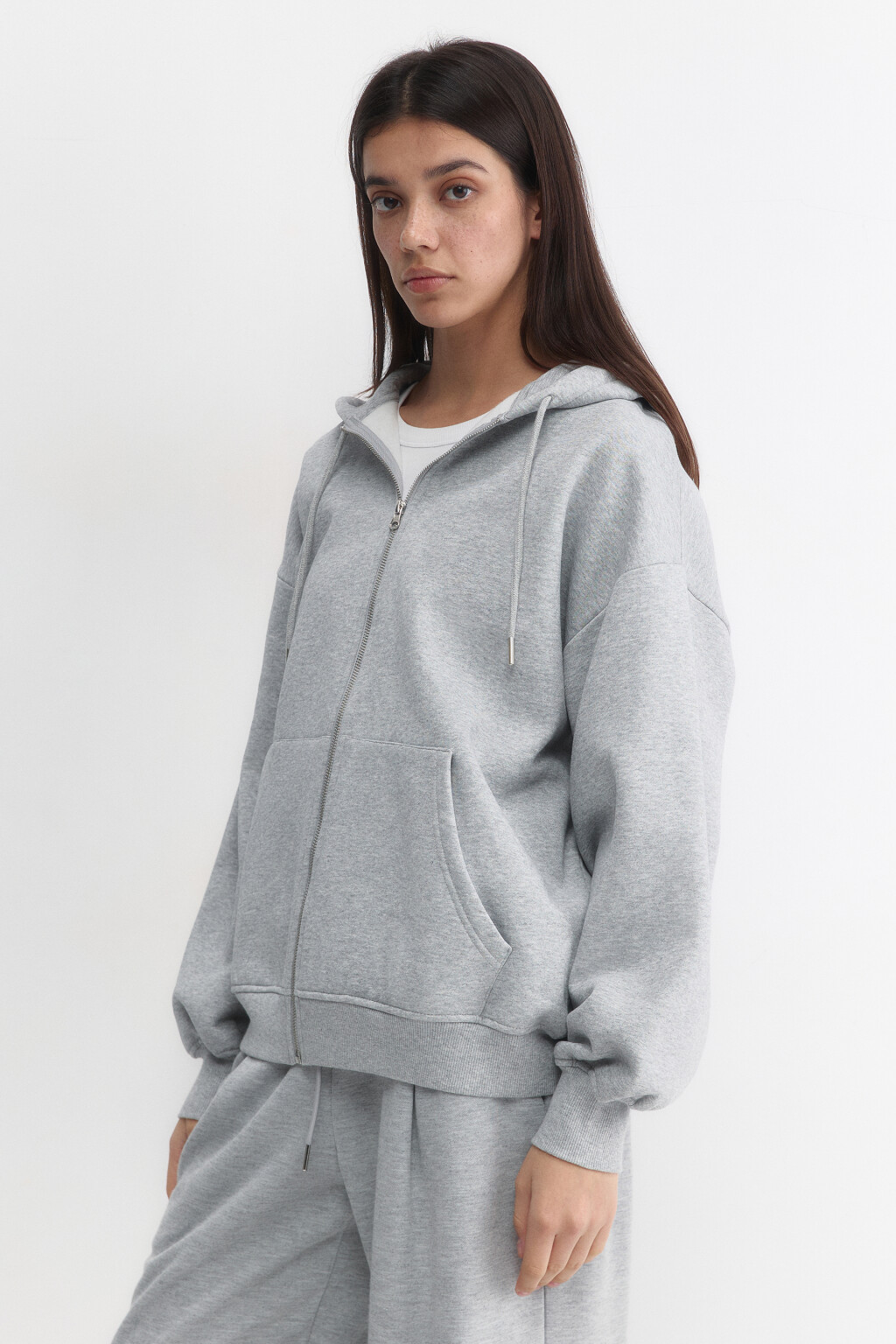 Худи-зипка oversize с принтом на спине bf2512123002, цвет: серый