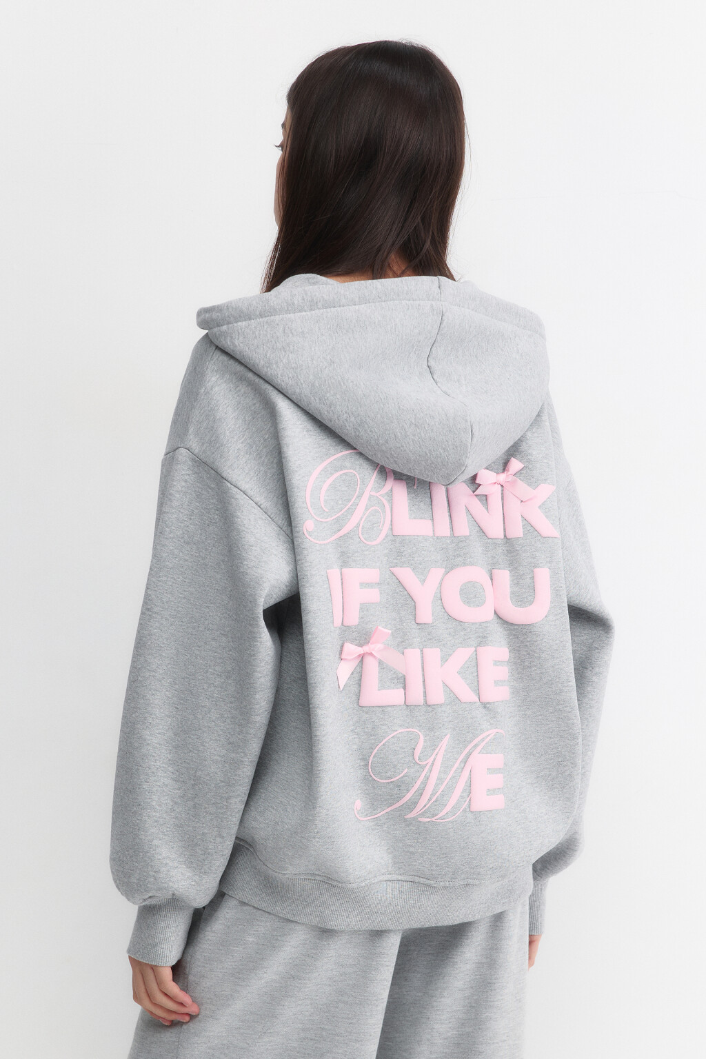 Худи на молнии оверсайз с принтом на спине - цвет серый - 4