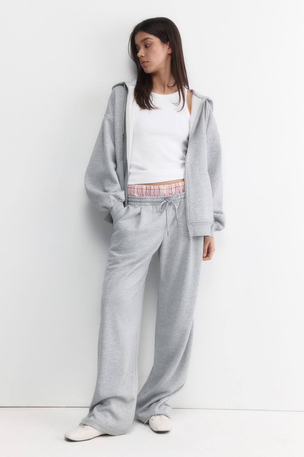 Худи на молнии оверсайз с принтом на спине - цвет серый - 5