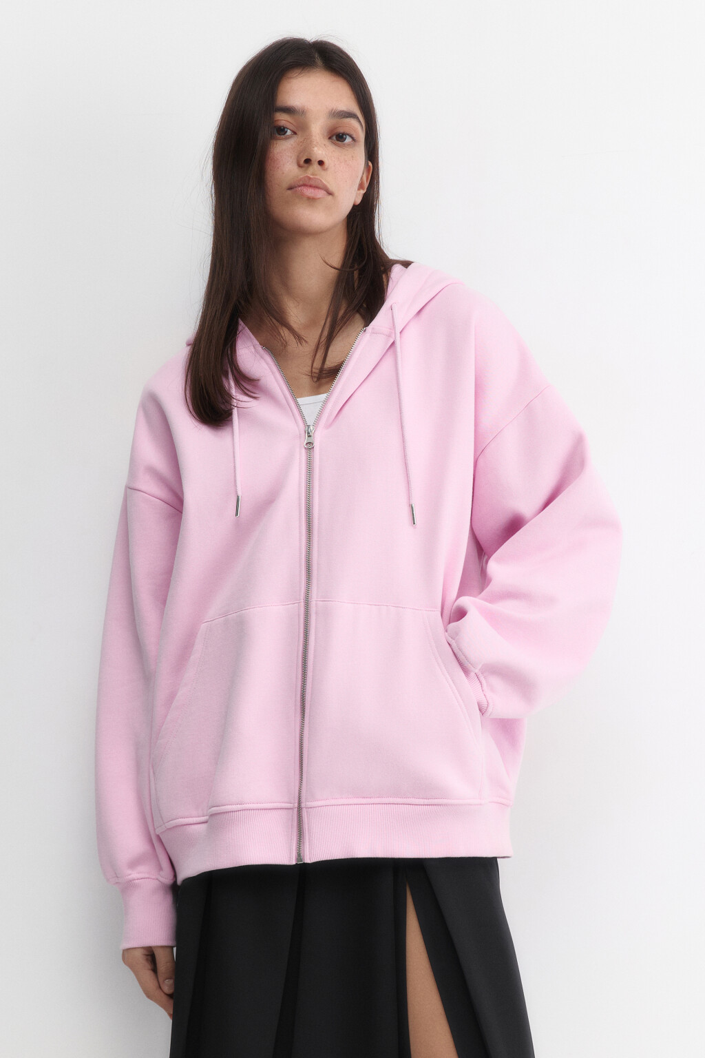 Худи-зипка oversize с принтом на спине - цвет розовый - 2