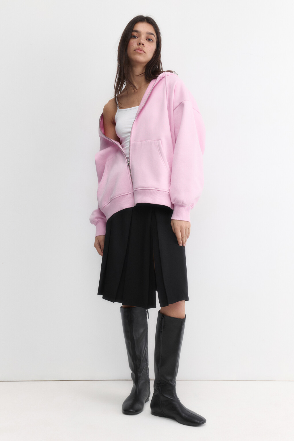 Худи-зипка oversize с принтом на спине - цвет розовый - 5