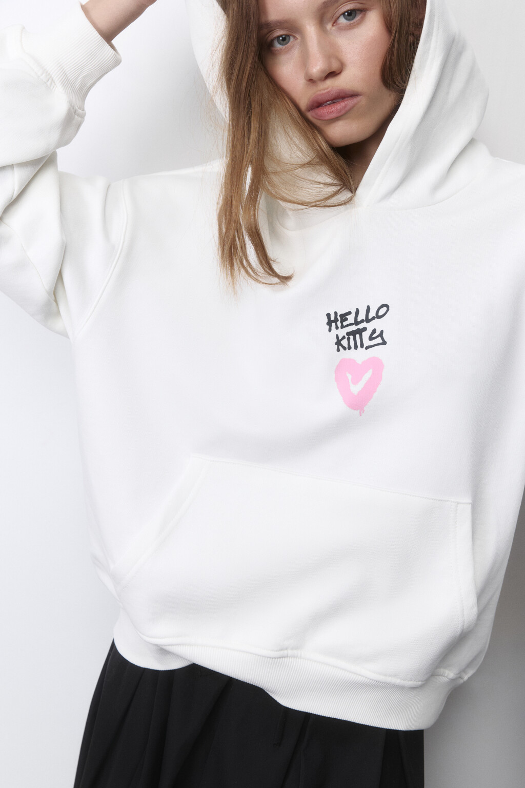 Худи oversize с принтом и капюшоном - цвет молочный - 2