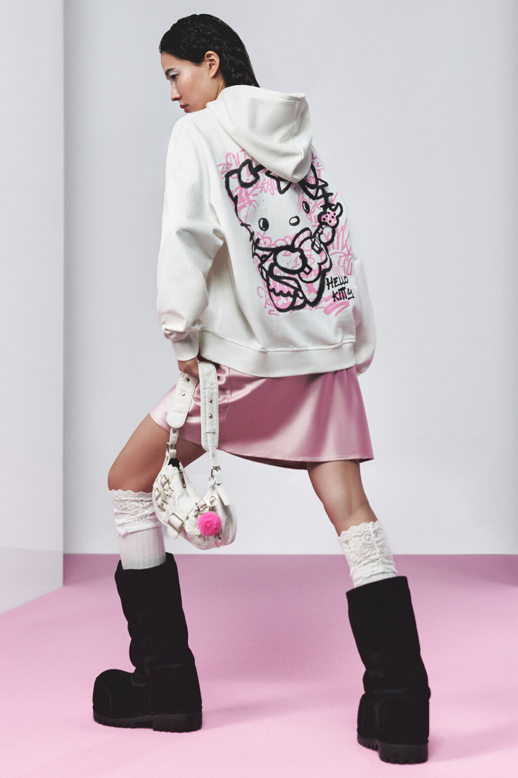 Худи oversize с принтом и капюшоном - цвет молочный - 1