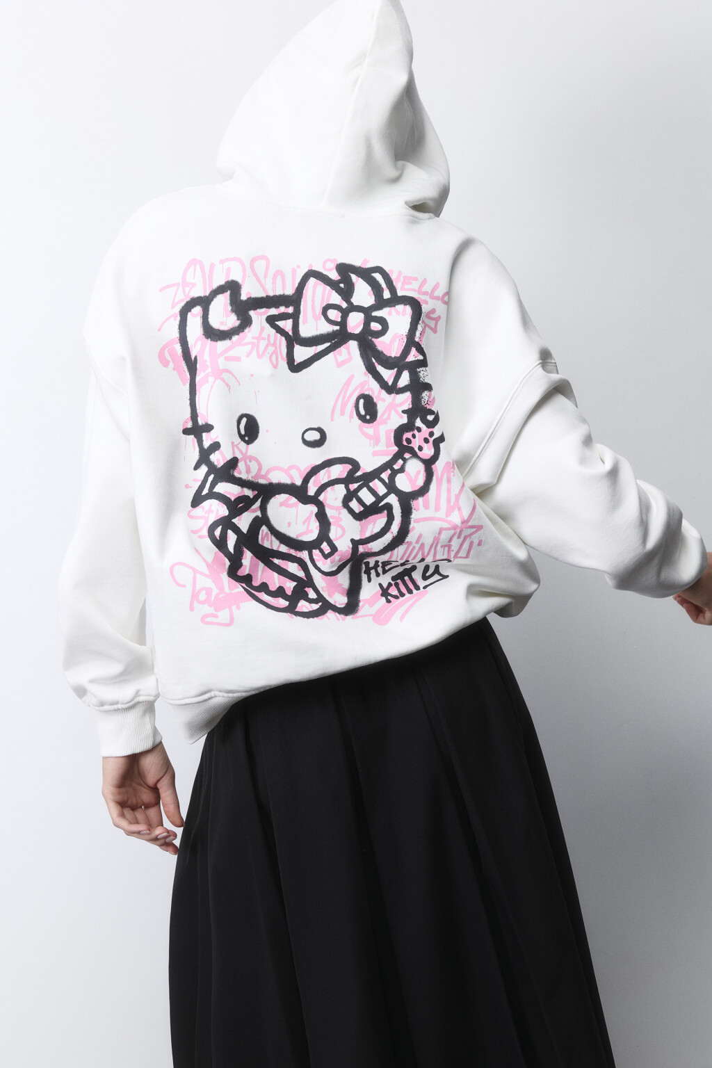 Худи oversize с принтом и капюшоном - цвет молочный - 3