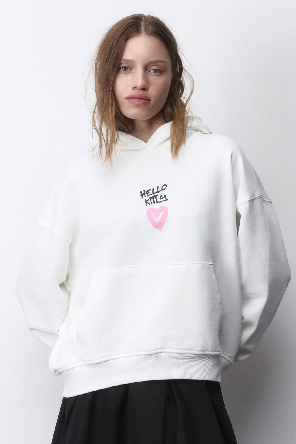 Худи oversize с принтом и капюшоном - цвет молочный - 4