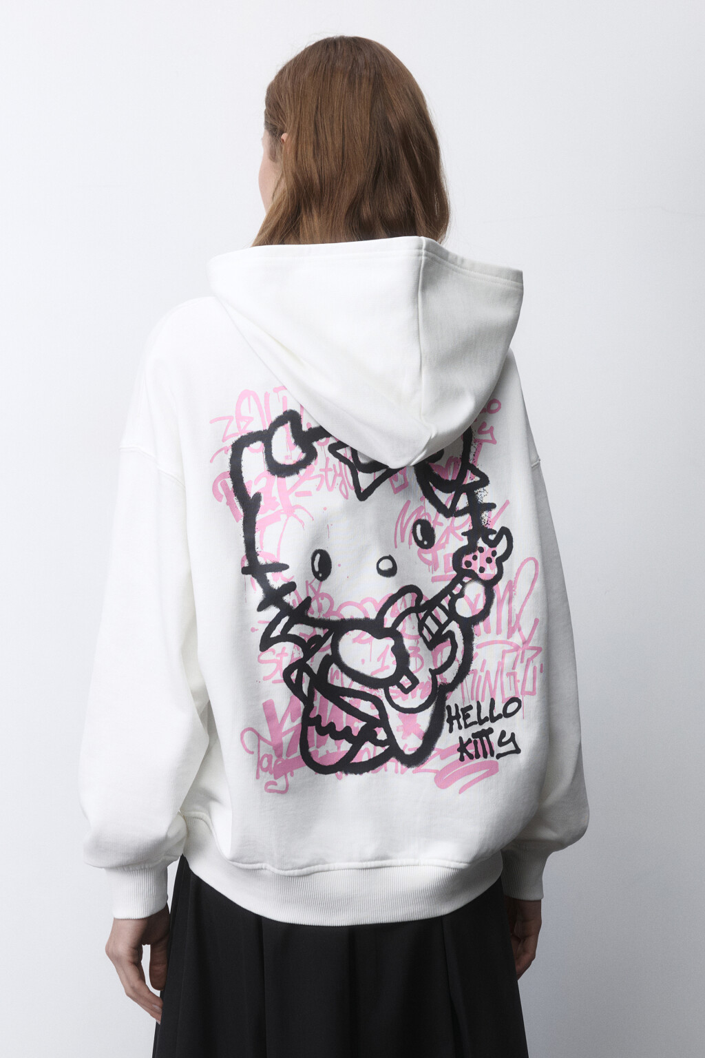 Худи oversize с принтом и капюшоном - цвет молочный - 5
