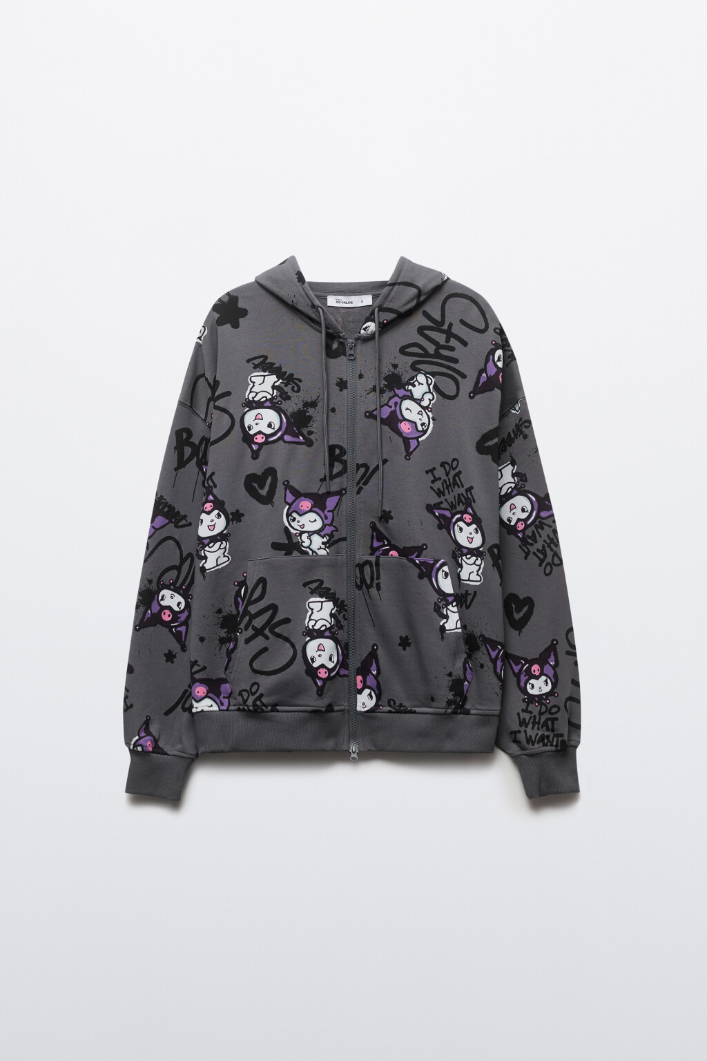 Худи-зипка oversize из футера с принтом - цвет черный - 8