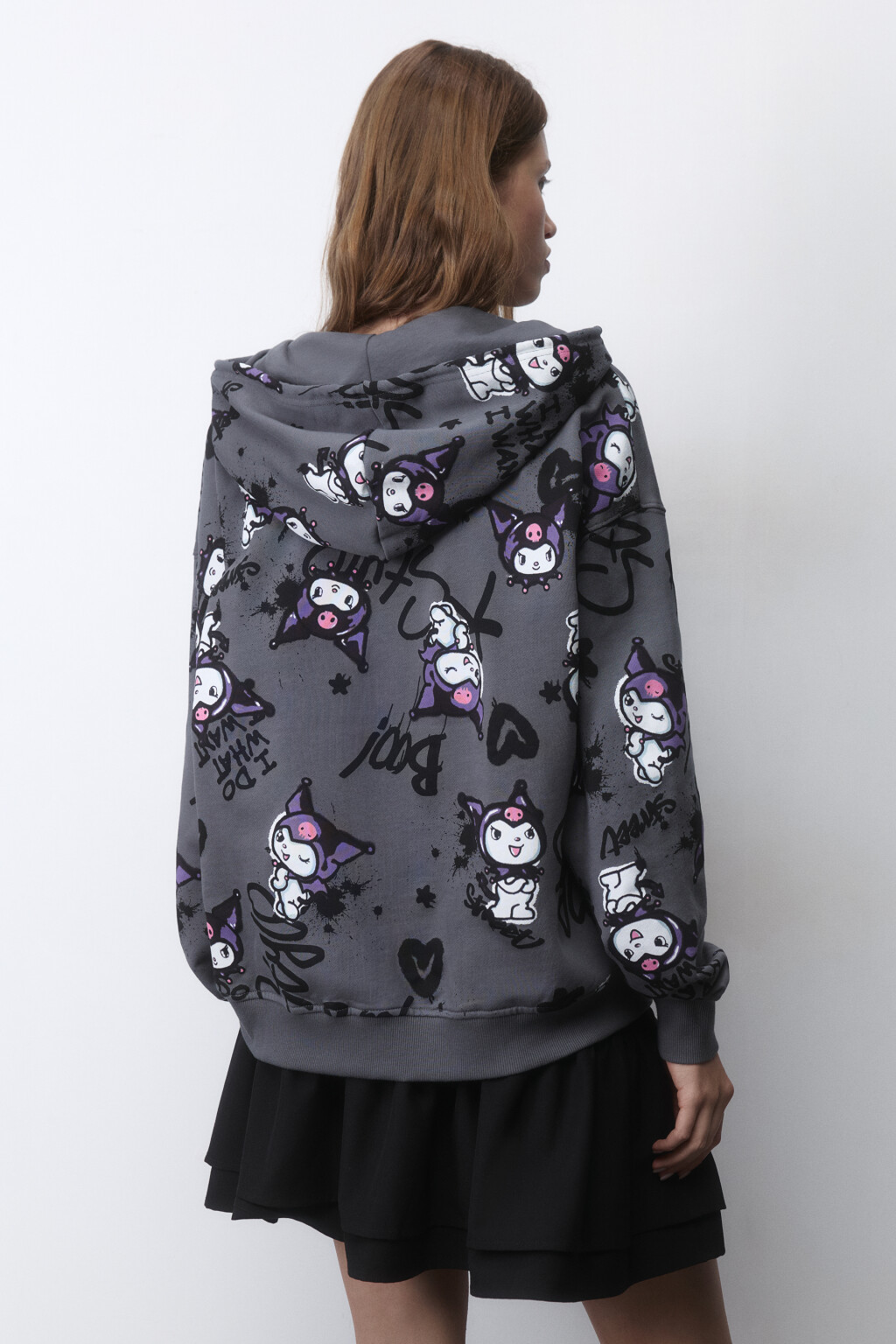 Худи-зипка oversize из футера с принтом - цвет черный - 4