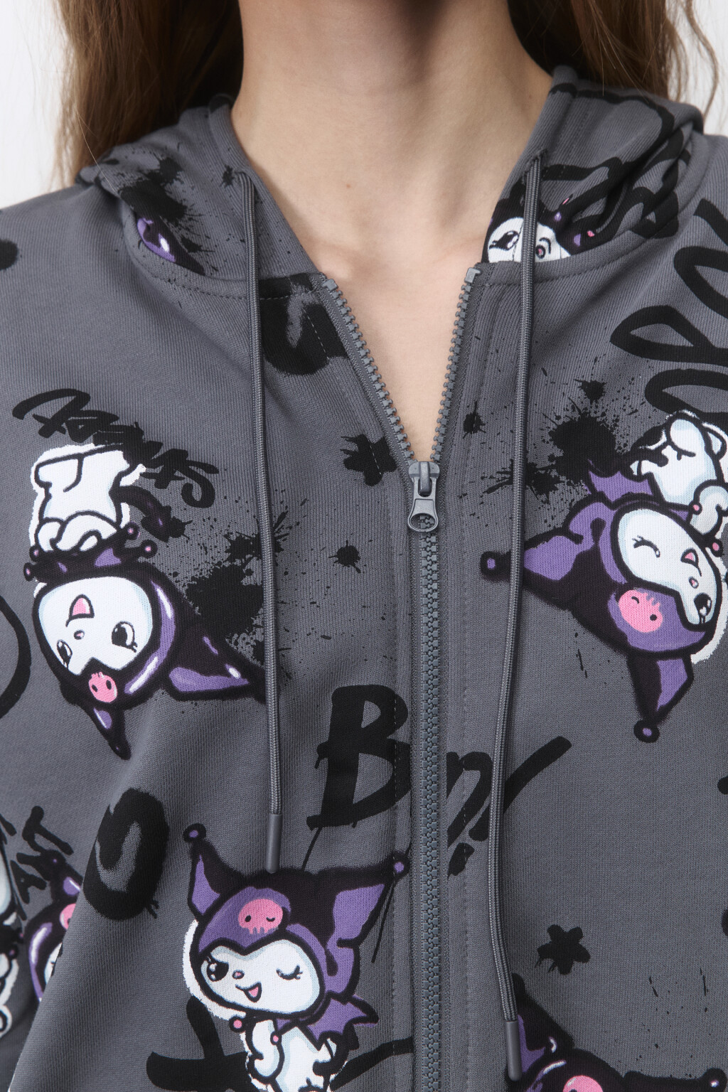 Худи-зипка oversize из футера с принтом - цвет черный - 6