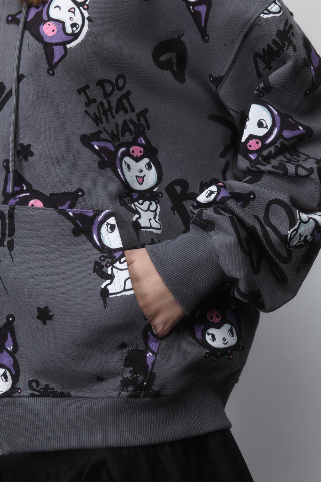 Худи-зипка oversize из футера с принтом - цвет черный - 7