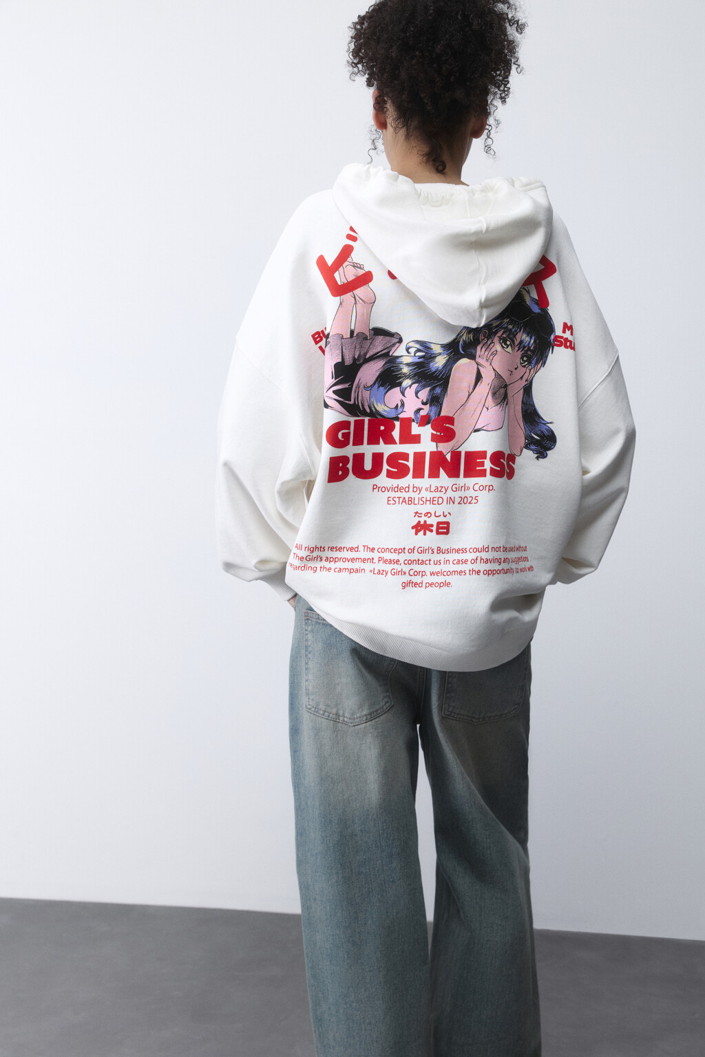 Худи oversize с капюшоном и принтом - цвет белый - 1