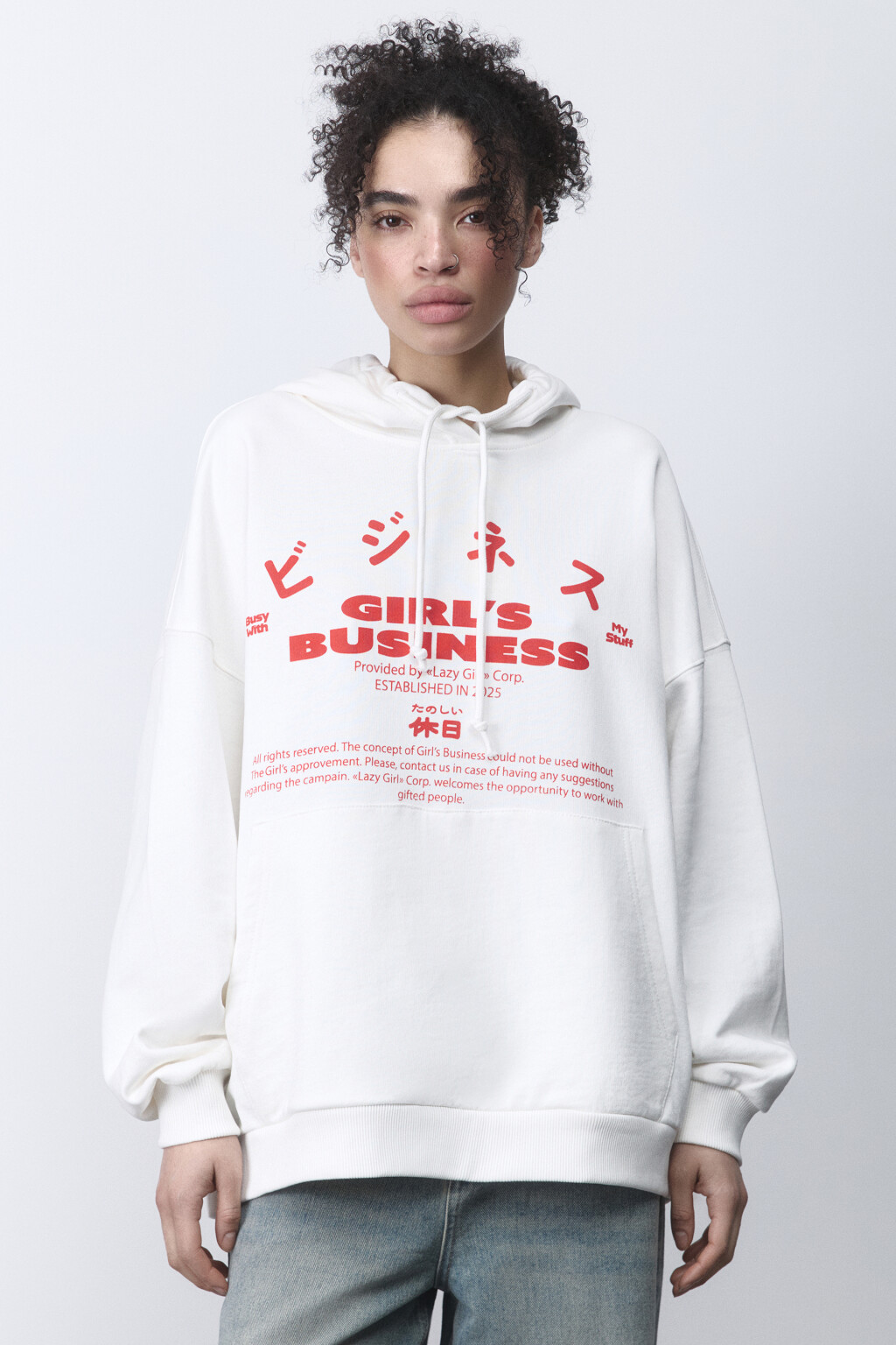 Худи oversize с капюшоном и принтом - цвет белый - 3