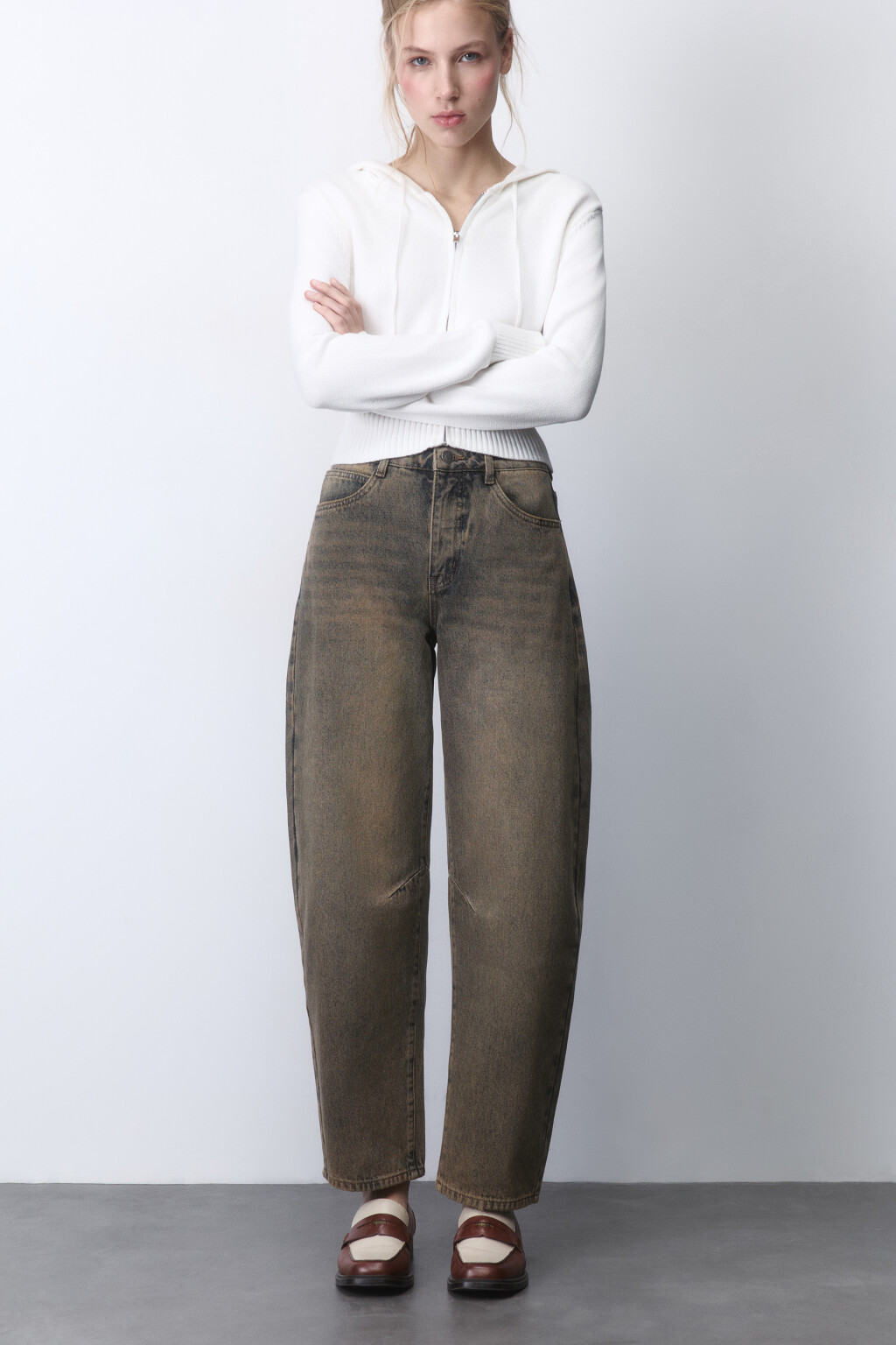 Джинсы barrel fit с высокой посадкой - цвет бежевый - 1