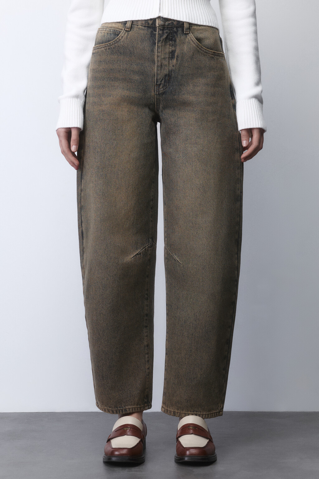 Джинсы barrel fit с высокой посадкой - цвет бежевый - 2