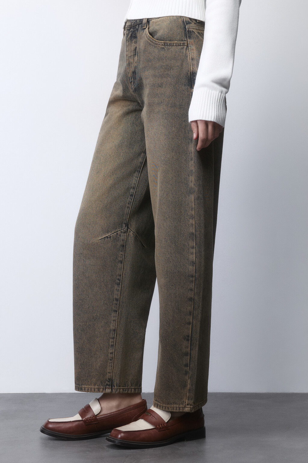 Джинсы barrel fit с высокой посадкой - цвет бежевый - 3