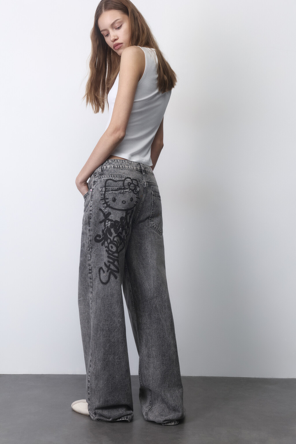 Джинсы широкие со средней посадкой - цвет серый - 1