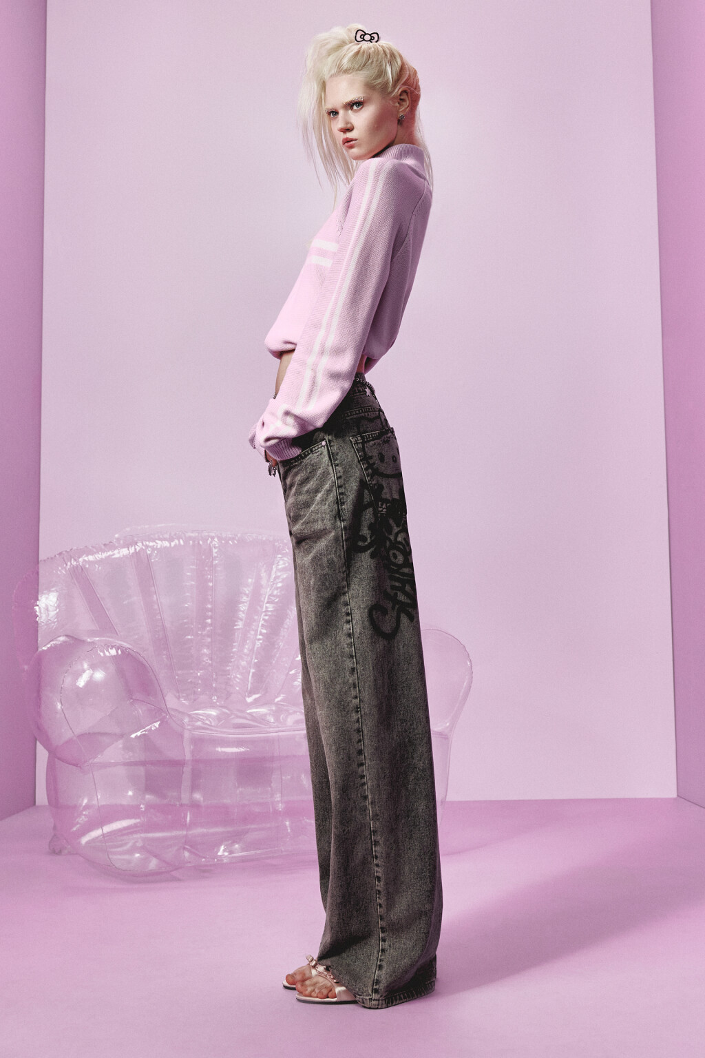 Джинсы широкие со средней посадкой - цвет серый - 9