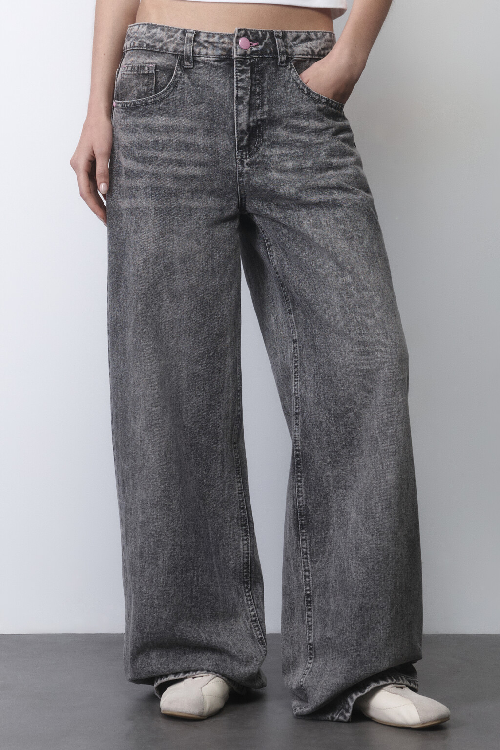 Джинсы широкие со средней посадкой - цвет серый - 3