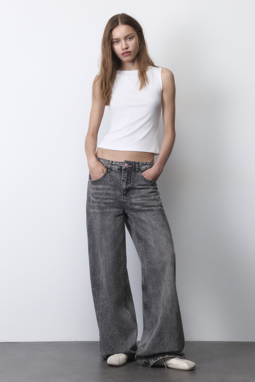 Джинсы широкие со средней посадкой - цвет серый - 5