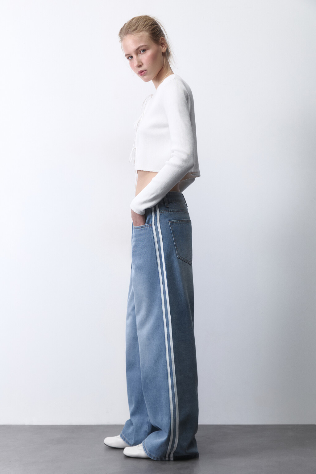 Джинсы baggy fit с низкой посадкой и лампасами - цвет голубой - 1