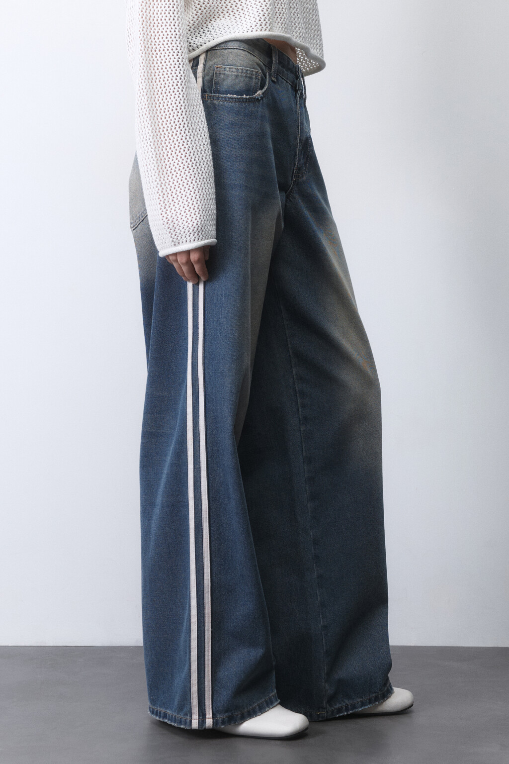 Джинсы baggy fit с низкой посадкой и лампасами - цвет синий - 3